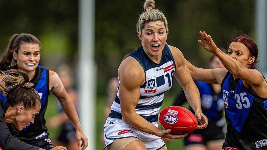 2019_08_12_VFLW_HERO.jpg Melissa Hickey played her first VFLW game for the club on Saturday. - Geelong Cats